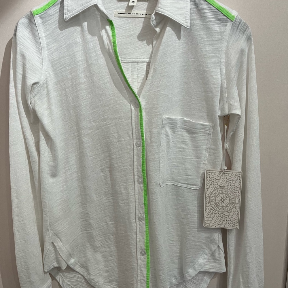 CHRLDR White Jersey Blouse with Green Accents